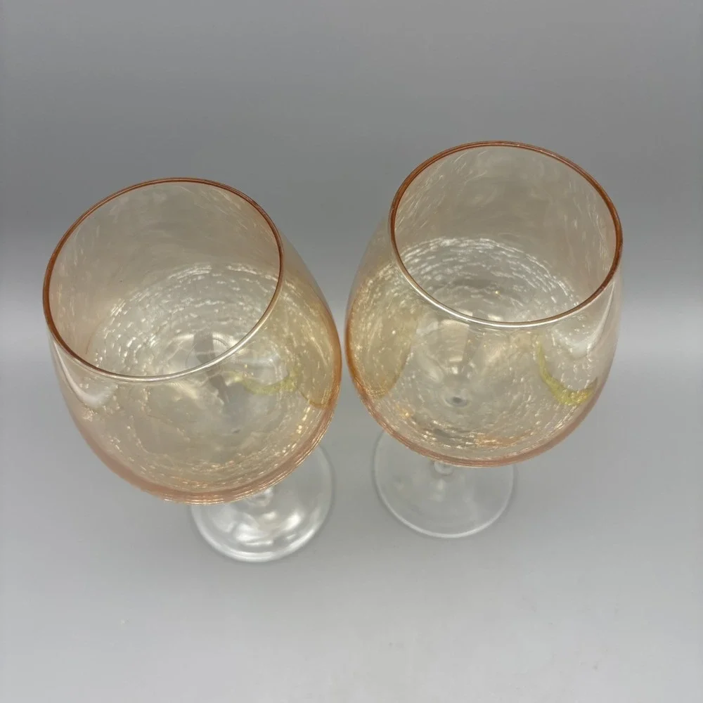 PIER 1‎ AMBER GOLDEN LUSTER CRACKLE WINE BALLOON STEM/GOBLETS 8.5